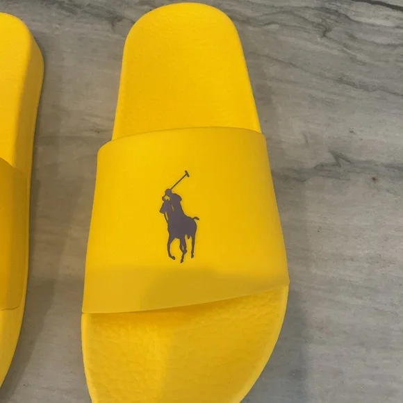 Polo by Ralph Lauren Yellow Slide Sandal with Navy Pony - Picture 4 of 9